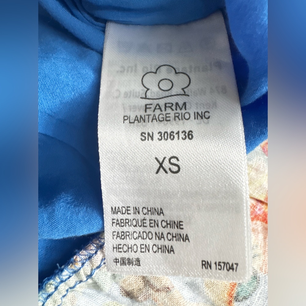 FARM RIO 100%Cotton Macaw Tropical Blue Floral Party Mini Dress Size XS - Picture 12 of 14